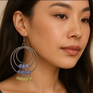 Langston Y2K silver  plated hoops w/crystal beads, gorgeous eye catching color